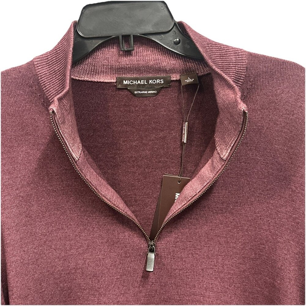 Michael Kors Men’s XXL Sweater Half Zip Merlot 100% Extrafine Merino Wool - Picture 4 of 11